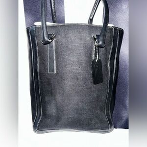 COACH Bonnie Legacy 9429 Vintage Black Linen Leather Bucket Tote Bag.